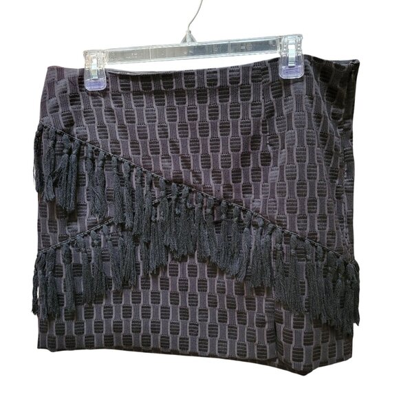 Black Textured Mini Skirt With Fringe Details By WAYF Size L Cotton/Polyester Bl - Picture 1 of 5